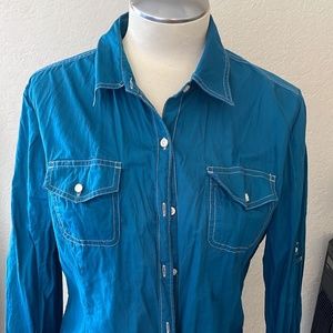 TOMMY HILFIGER blouse blue size L Large EUC